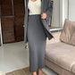 Pocketed Long Sleeve Cardigan and Skirt Sweater Set - NawdeX