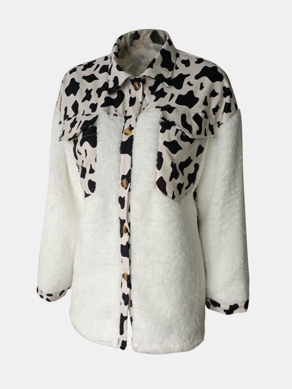 Fuzzy Button Up Long Sleeve Jacket - NawdeX