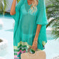 Slit Openwork V-Neck Half Sleeve Cover-Up - NawdeX