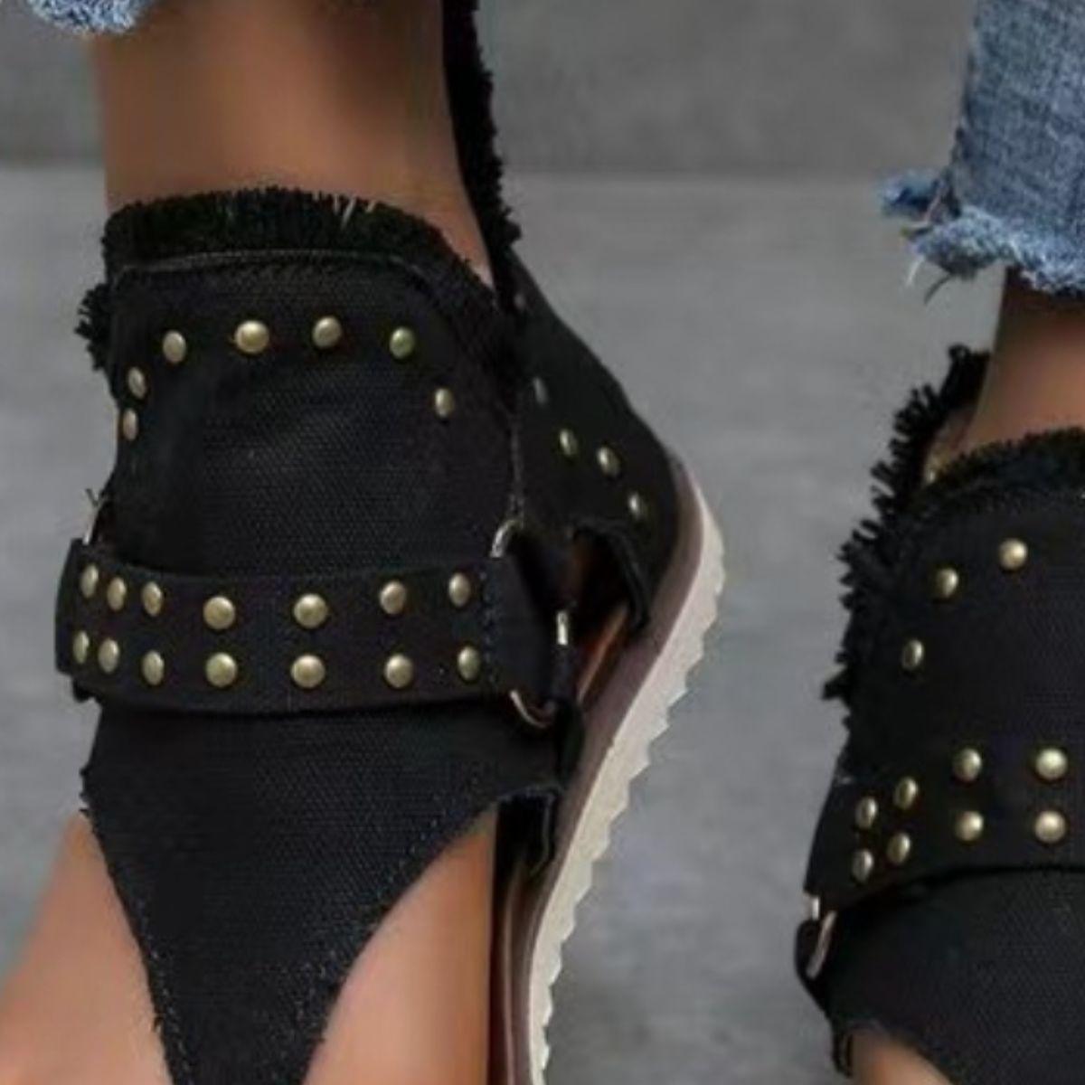 Studded Raw Hem Flat Sandals - NawdeX