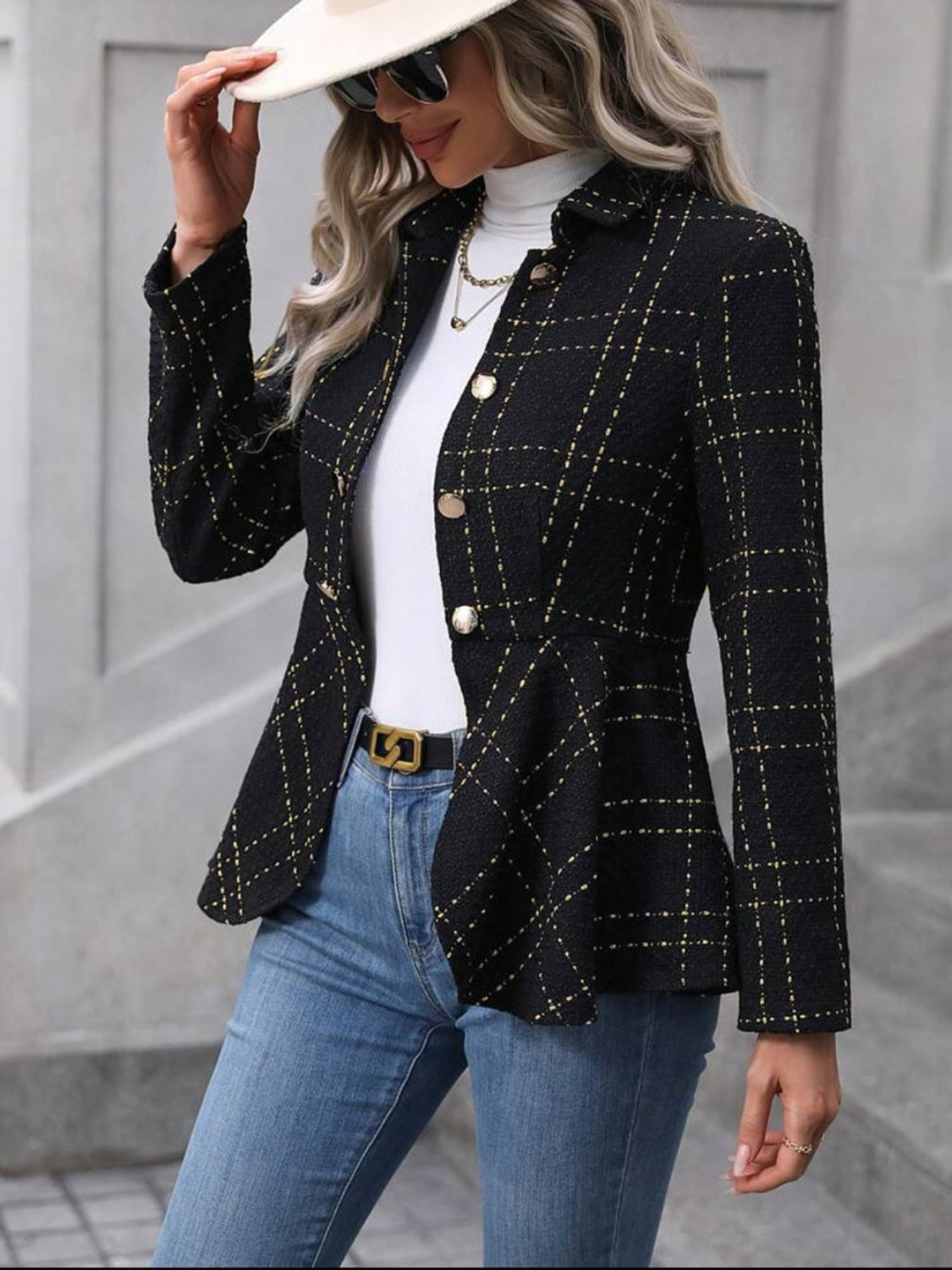Ruffle Hem Collared Blazer - NawdeX
