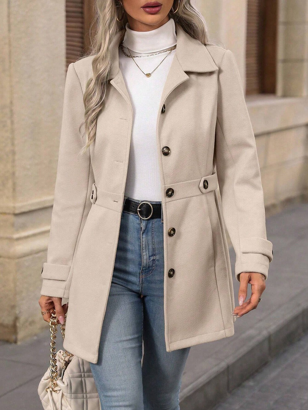 Elegant Single-breasted Woolen Coat