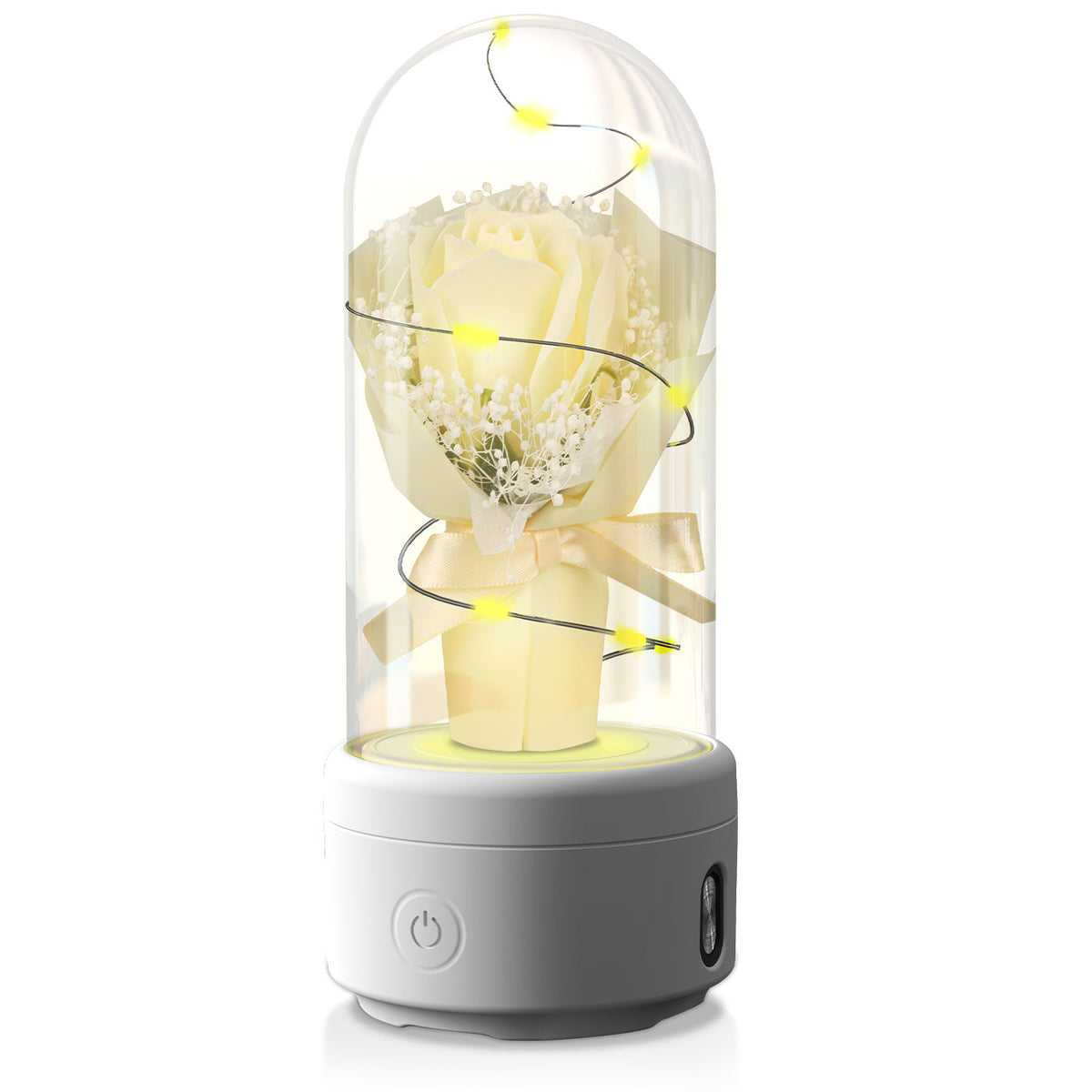 2 In 1 Bouquet LED Light And Bluetooth Speaker Rose Luminous Night Light Ornament In Glass Cover - NawdeX