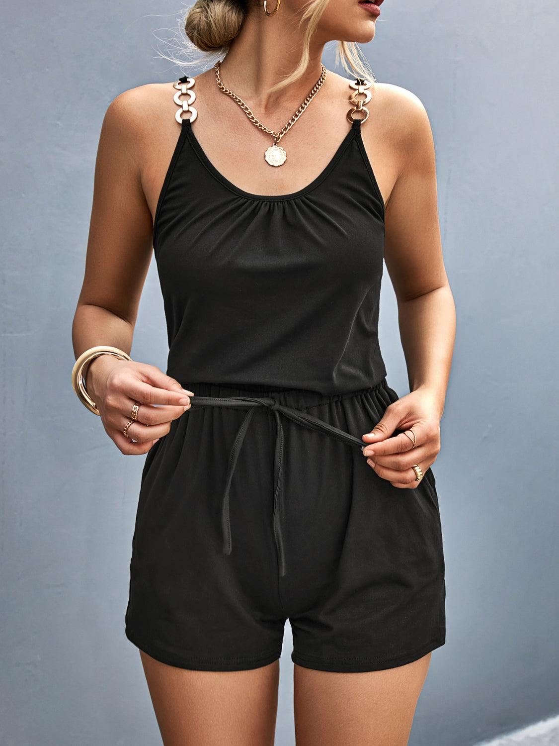 Scoop Neck Romper with Pockets - NawdeX