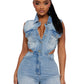 Slim Waist Wash Denim Jumpsuit
