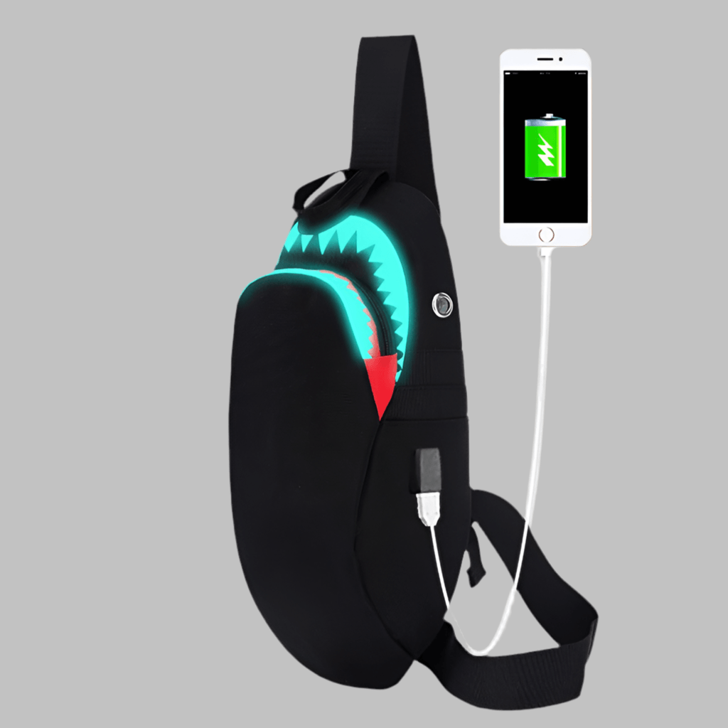 Men Anti Theft USB Rechargeable Luminous Shark Crossbody Bag - NawdeX