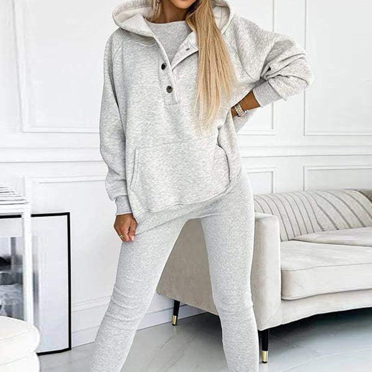 3pcs Women's Sports Loose Hooded  Sweatshirt ,Vest And Slim Trousers - NawdeX