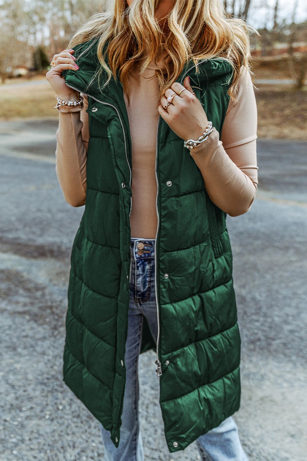 Longline Hooded Sleeveless Puffer Vest - NawdeX
