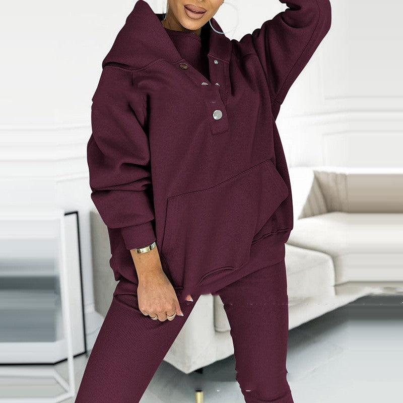 3pcs Women's Sports Loose Hooded  Sweatshirt ,Vest And Slim Trousers - NawdeX