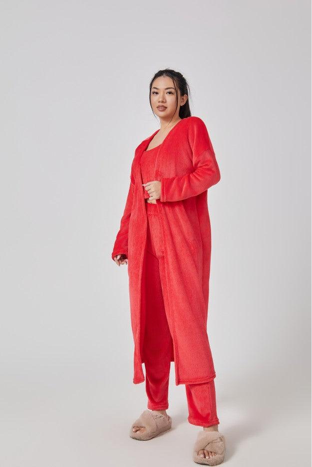 Cozy Pajama Set, 3 Piece Lounge Set, Cute Loungewear, Warm Suit Sets, Matching Set, Lounge Set, 3 Piece Pant Sets, Women Winter Dress - NawdeX