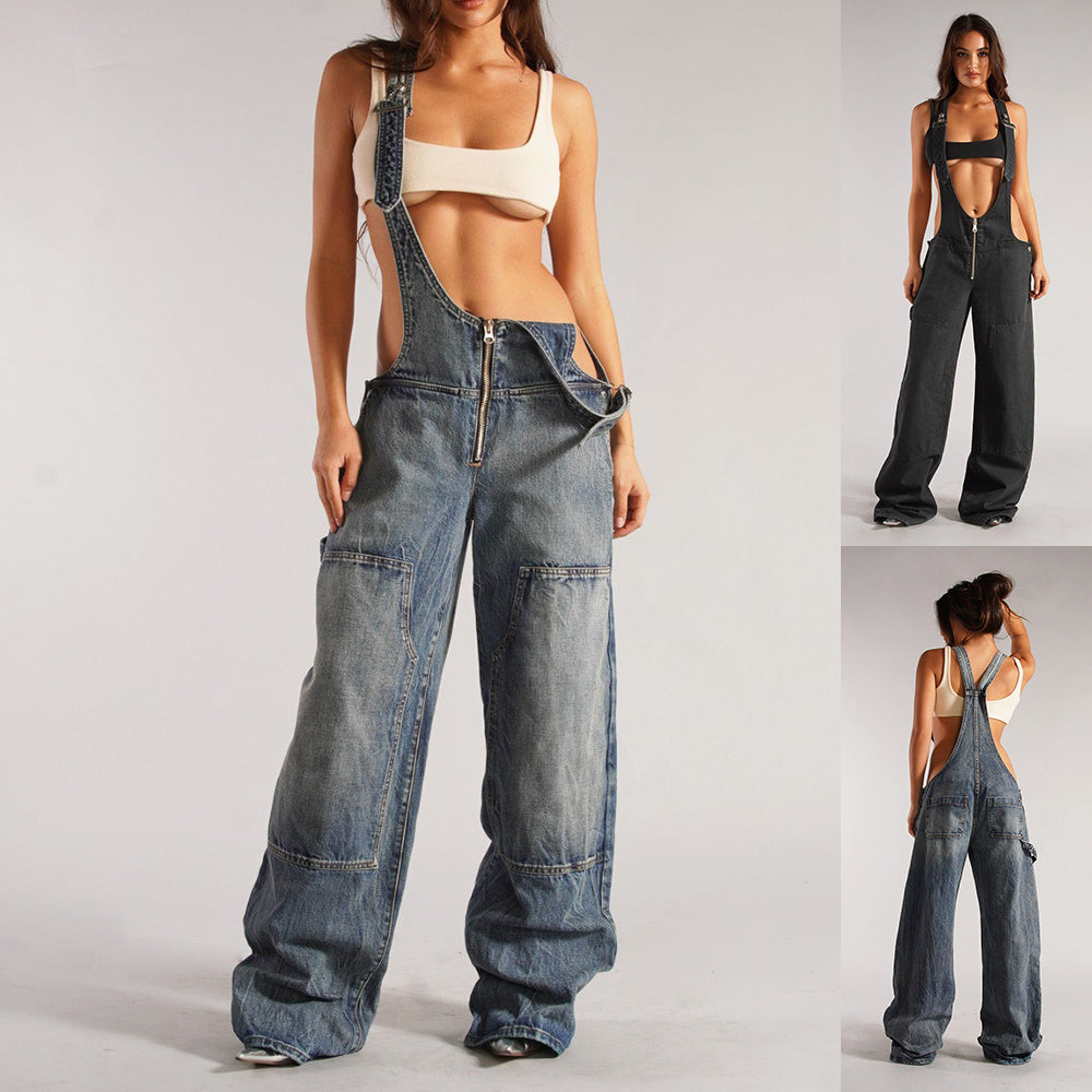 Loose Suspender Jean Jumpsuit - NawdeX