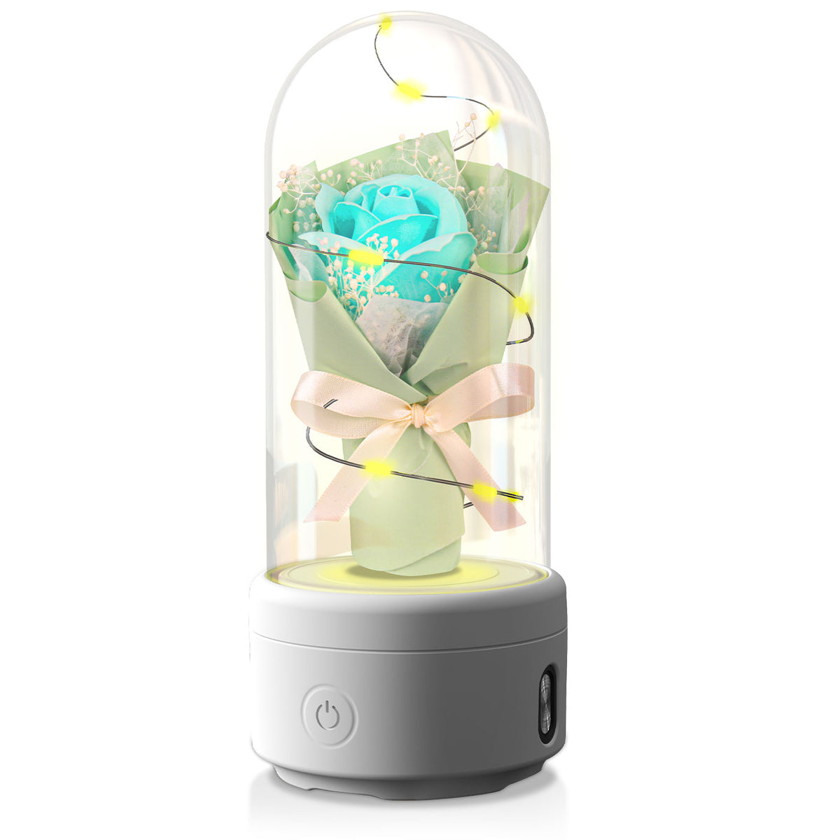 2 In 1 Bouquet LED Light And Bluetooth Speaker Rose Luminous Night Light Ornament In Glass Cover - NawdeX