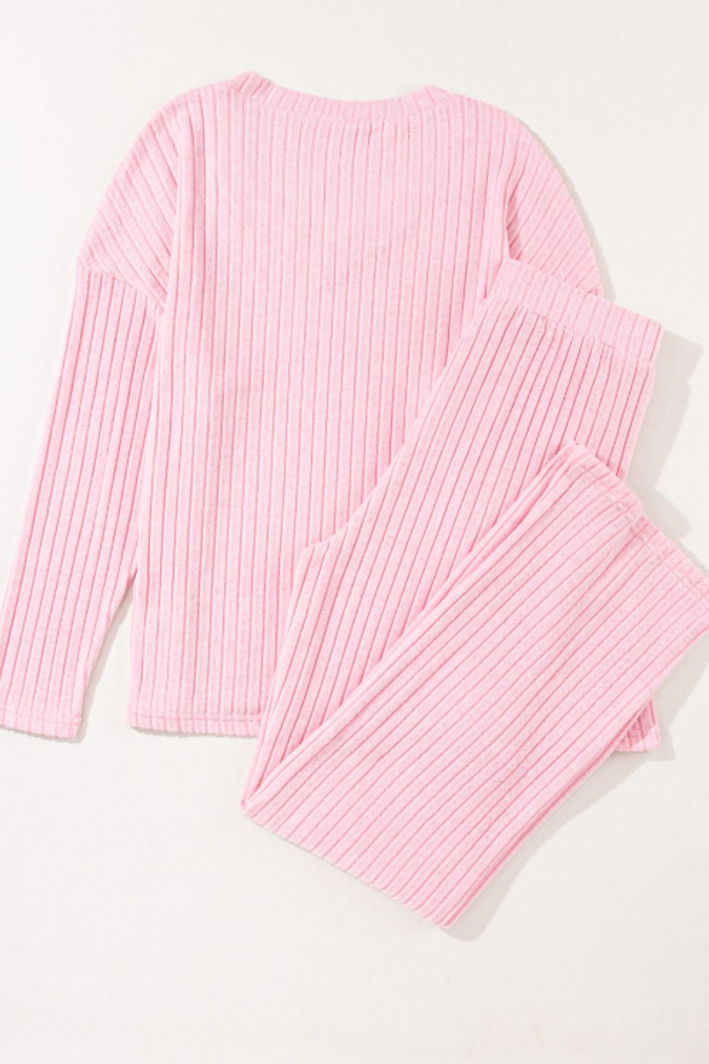 Ribbed V-Neck Top and Pants Lounge Set - NawdeX