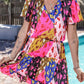 Printed Tie Neck Short Sleeve Mini Dress - NawdeX