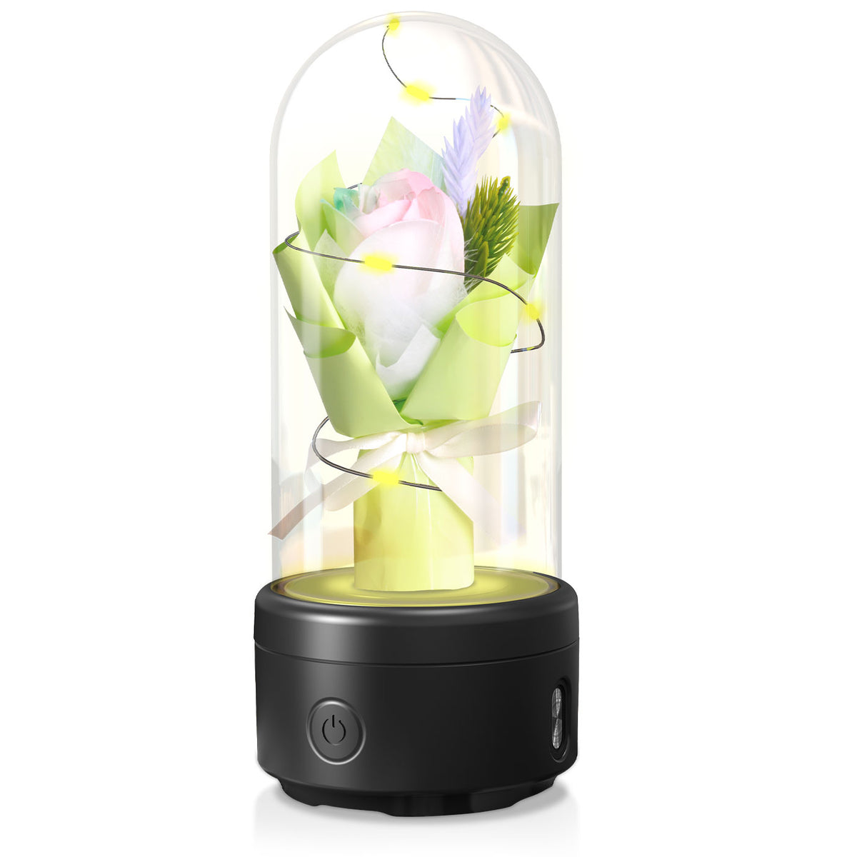 2 In 1 Bouquet LED Light And Bluetooth Speaker Rose Luminous Night Light Ornament In Glass Cover - NawdeX