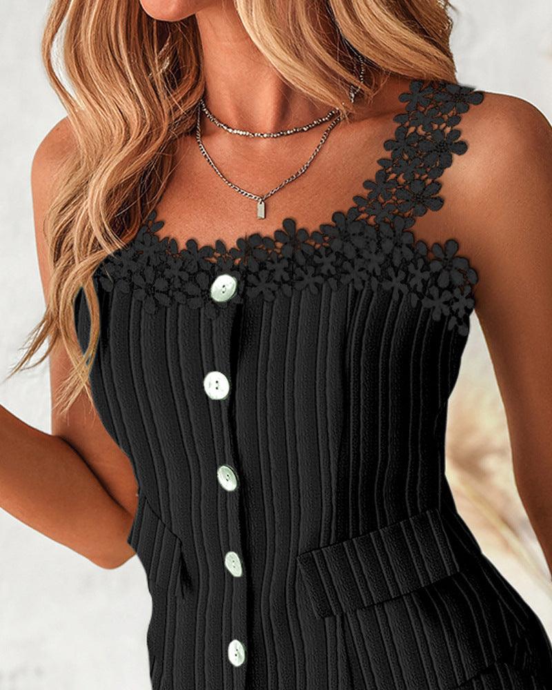 Suspenders Lace-collared Blouse Shorts Suit - NawdeX