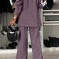 Full Size Contrast Lapel Collar Top and Pants Set - NawdeX