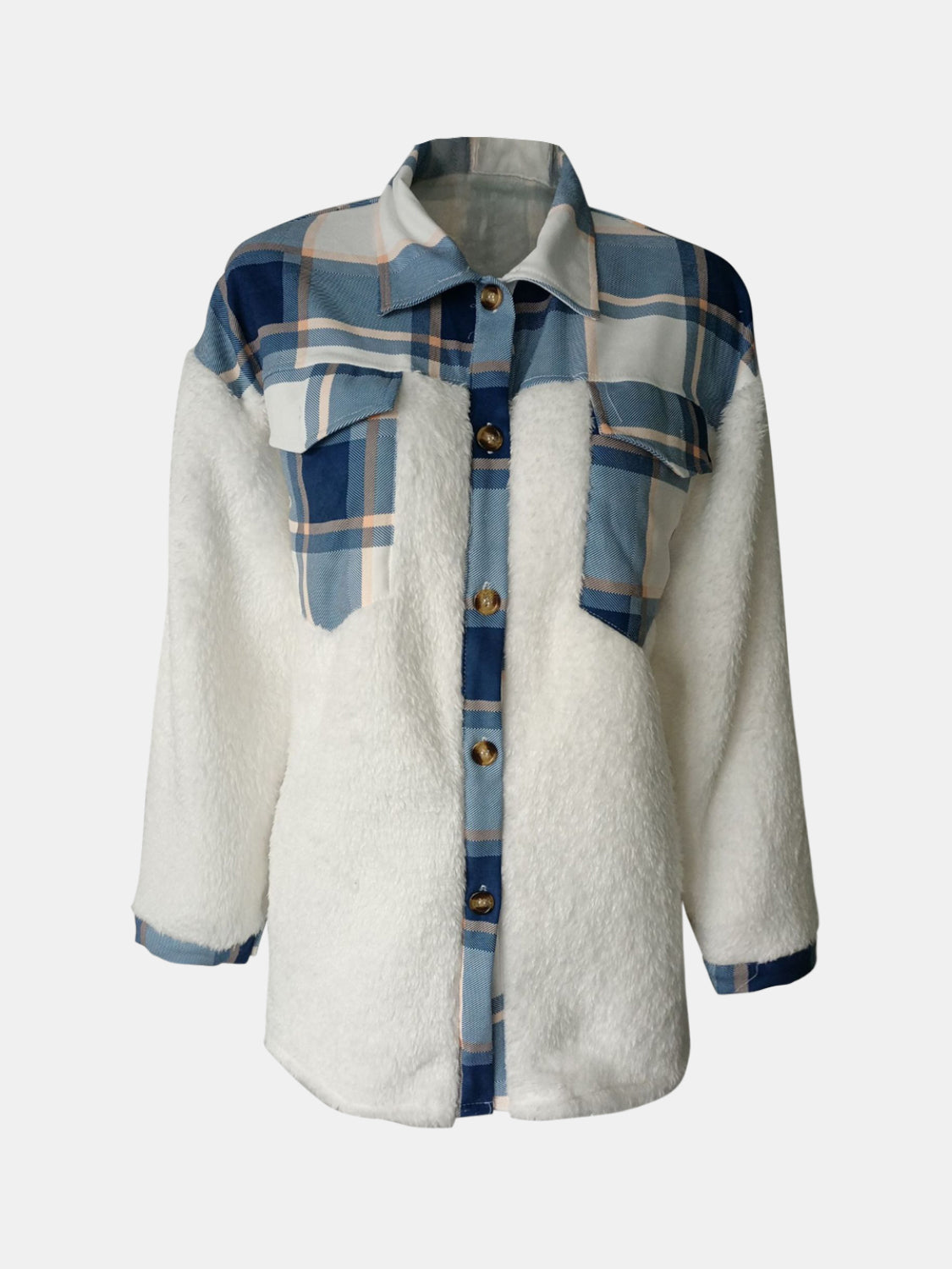 Fuzzy Button Up Long Sleeve Jacket - NawdeX