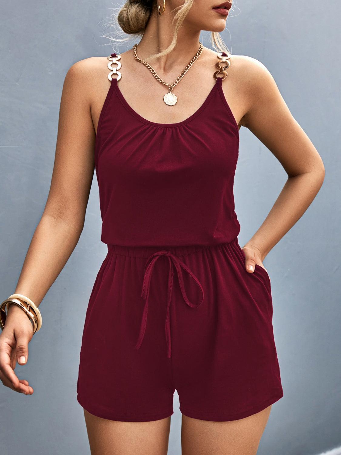 Scoop Neck Romper with Pockets - NawdeX
