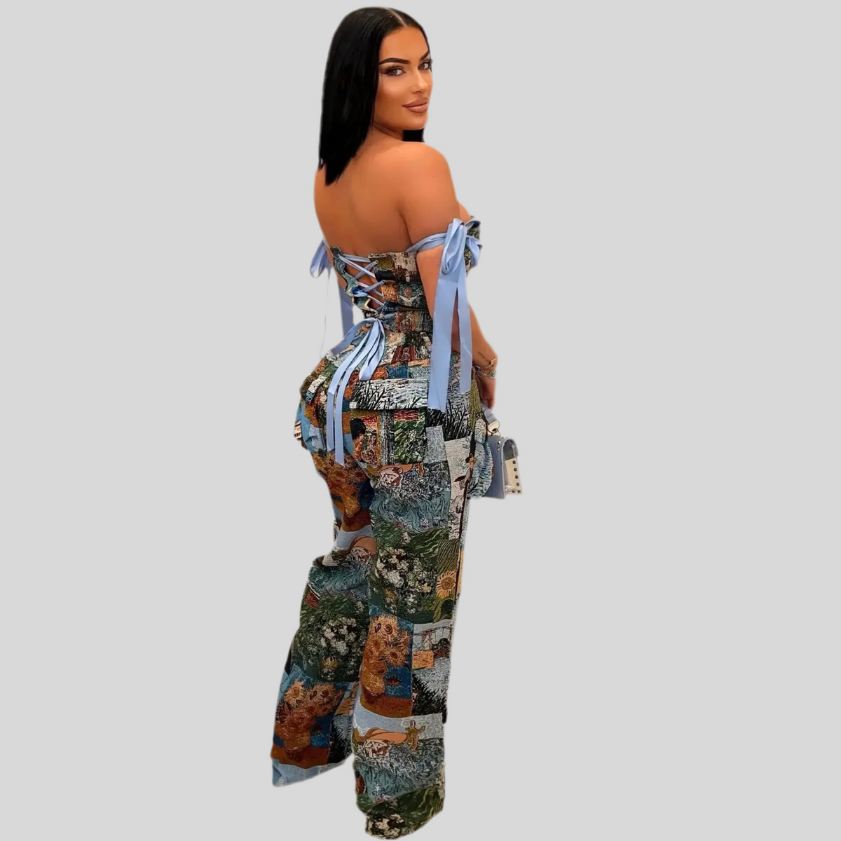 Short Oil Painting Printed Crop Set - NawdeX