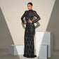 Long Sleeve Round Neck Slim-fit Sequined Banquet Evening Dress - NawdeX