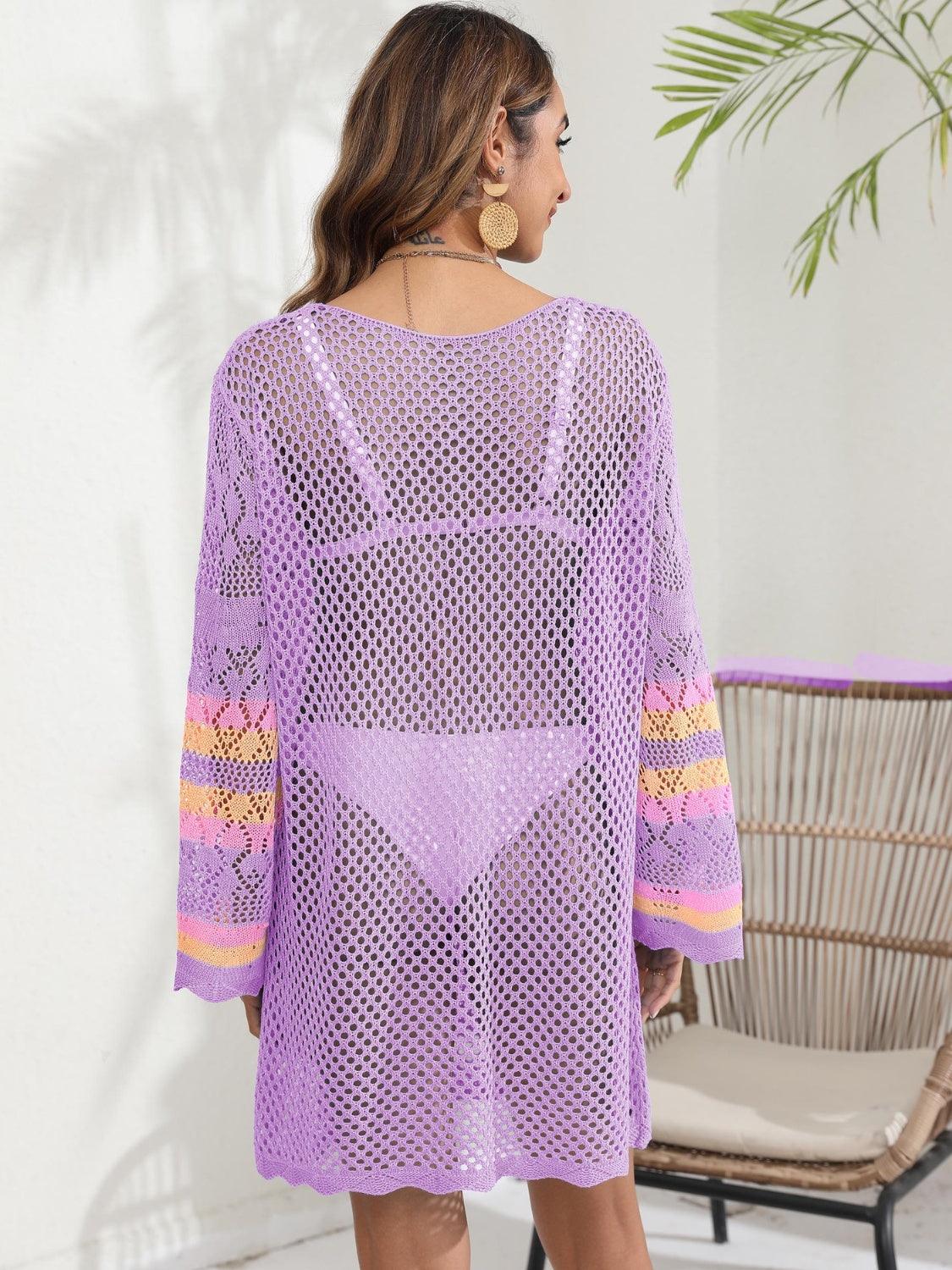 Openwork Contrast Long Sleeve Cover-Up - NawdeX