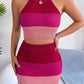 Color Block Sleeveless Crop Knit Top and Skirt Set - NawdeX
