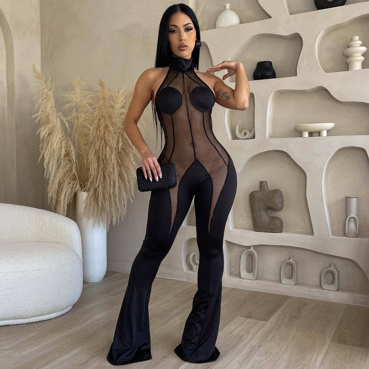 Lace Mesh Patchwork Jumpsuit