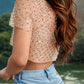 Sequin Bead Trim Round Neck Short Sleeve Blouse - NawdeX