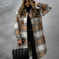 Plaid Collared Neck Long Sleeve Coat - NawdeX