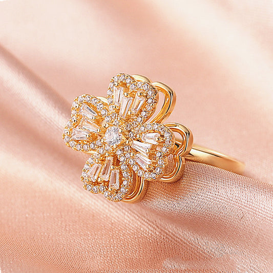 Copper Rotating Ring  Micro Inlaid Fashion Lady Ring Index Finger Ring - NawdeX