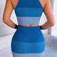 Color Block Sleeveless Crop Knit Top and Skirt Set - NawdeX