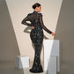 Long Sleeve Round Neck Slim-fit Sequined Banquet Evening Dress - NawdeX