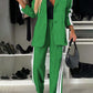Full Size Contrast Lapel Collar Top and Pants Set - NawdeX