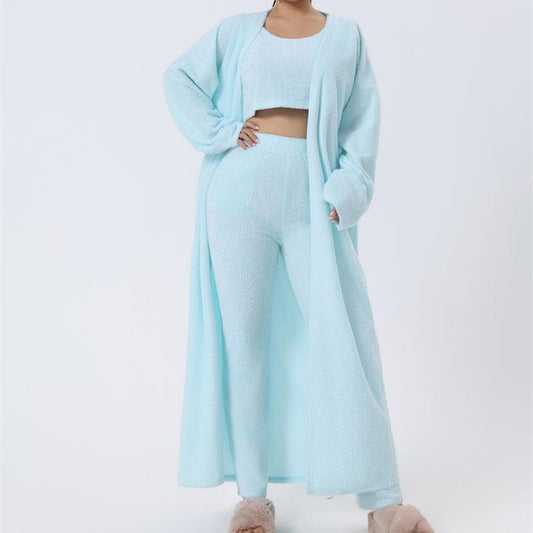 Cozy Pajama Set, 3 Piece Lounge Set, Cute Loungewear, Warm Suit Sets, Matching Set, Lounge Set, 3 Piece Pant Sets, Women Winter Dress - NawdeX