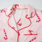 Candy Cane Collared Neck Long Sleeve Top and Shorts Lounge Set - NawdeX