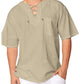 Eyelet Tie Cotton Linen Men's Short Sleeve Shirt - NawdeX