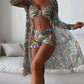 3pcs Pring Bikini With Long Sleeve Cardigan Fashion Summer Beach Swimsuit Women
