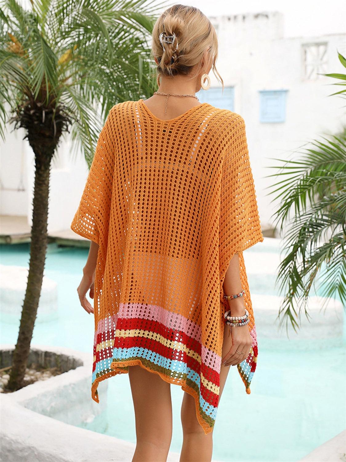 Slit Openwork V-Neck Half Sleeve Cover-Up - NawdeX