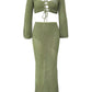 Tied Long Sleeve Top and Skirt Cover Up Set - NawdeX
