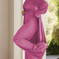 Full Size Slit Round Neck Long Sleeve Top and Pants Set - NawdeX