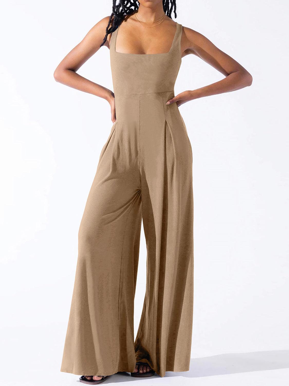 Square Neck Wide Strap Jumpsuit - NawdeX