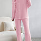 Ribbed V-Neck Top and Pants Lounge Set - NawdeX