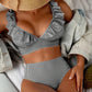Fresh And Retro Striped Split Small Chest Bikini Vacation Swimwear - NawdeX