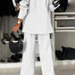 Full Size Contrast Lapel Collar Top and Pants Set - NawdeX