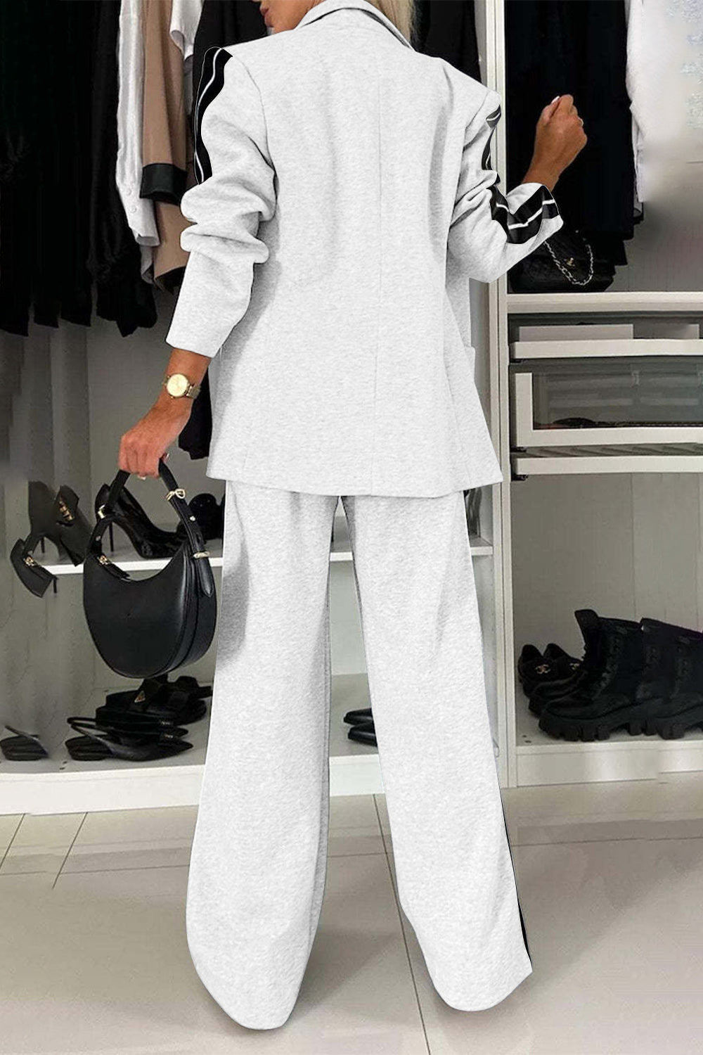 Full Size Contrast Lapel Collar Top and Pants Set - NawdeX