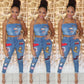 Cartoon patch cuffed jeans suit - NawdeX