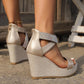 Fish Mouth High Wedges Sandals With Rhinestone - NawdeX
