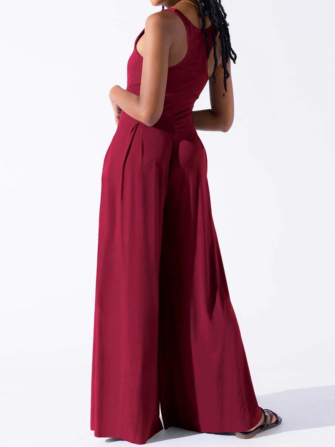 Square Neck Wide Strap Jumpsuit - NawdeX