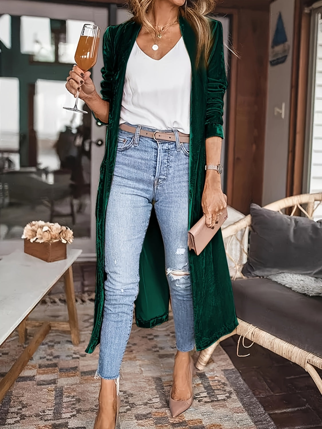 Open Front Long Sleeve Coat - NawdeX